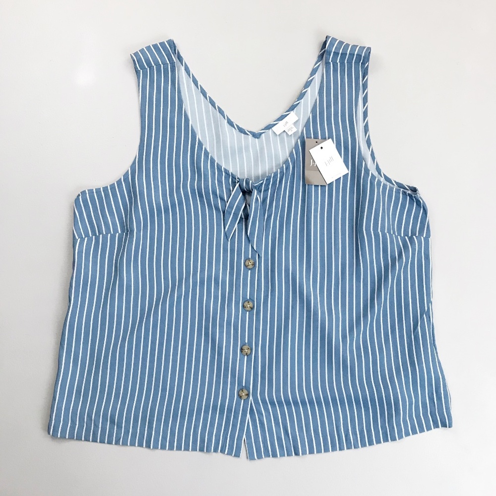 J.JILL Striped Sleeveless Blouse XL NWT Boxy Bow Front Rayon Harbor Blue